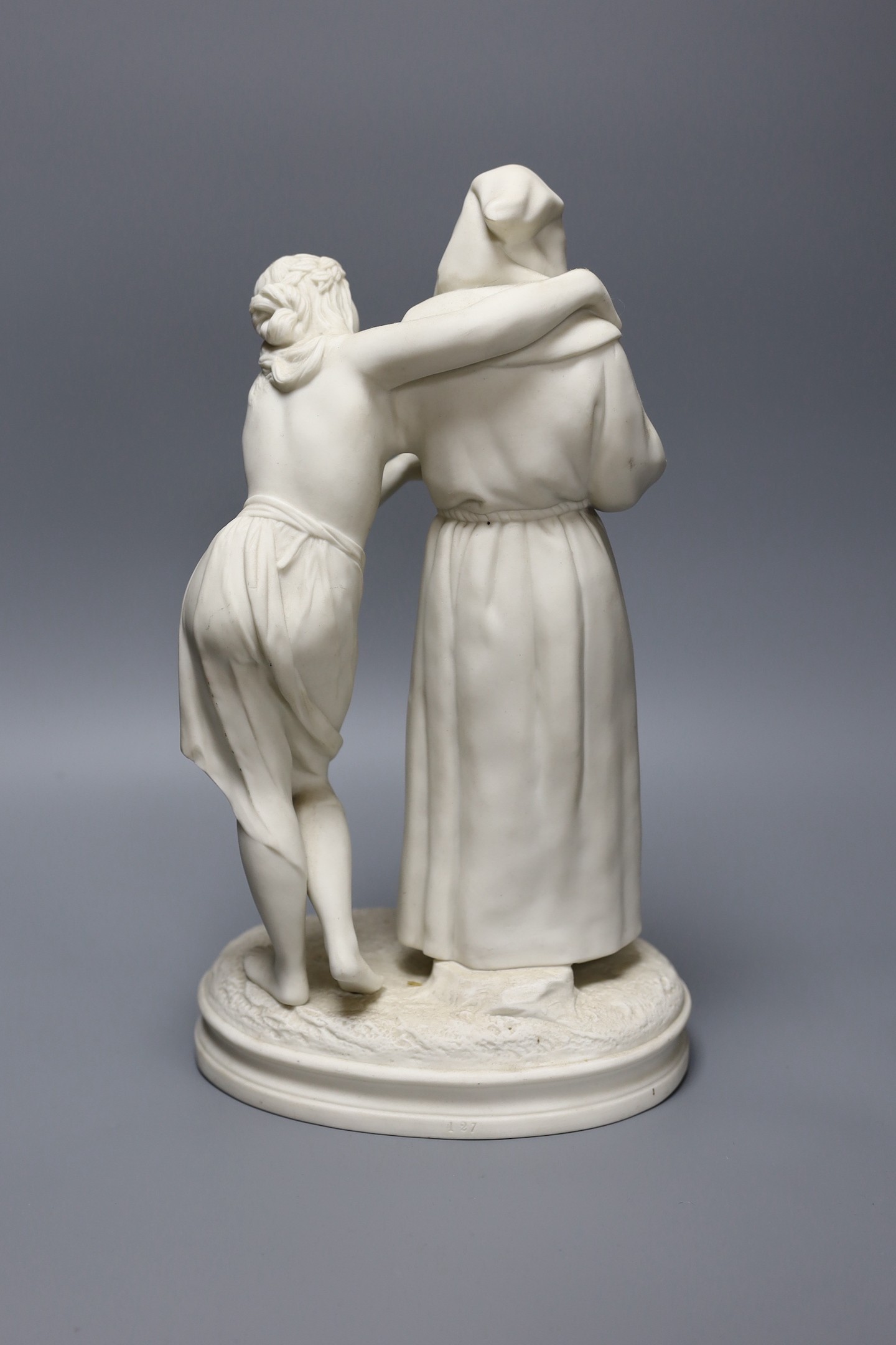 A Victorian Parian ware figure group, 36cm